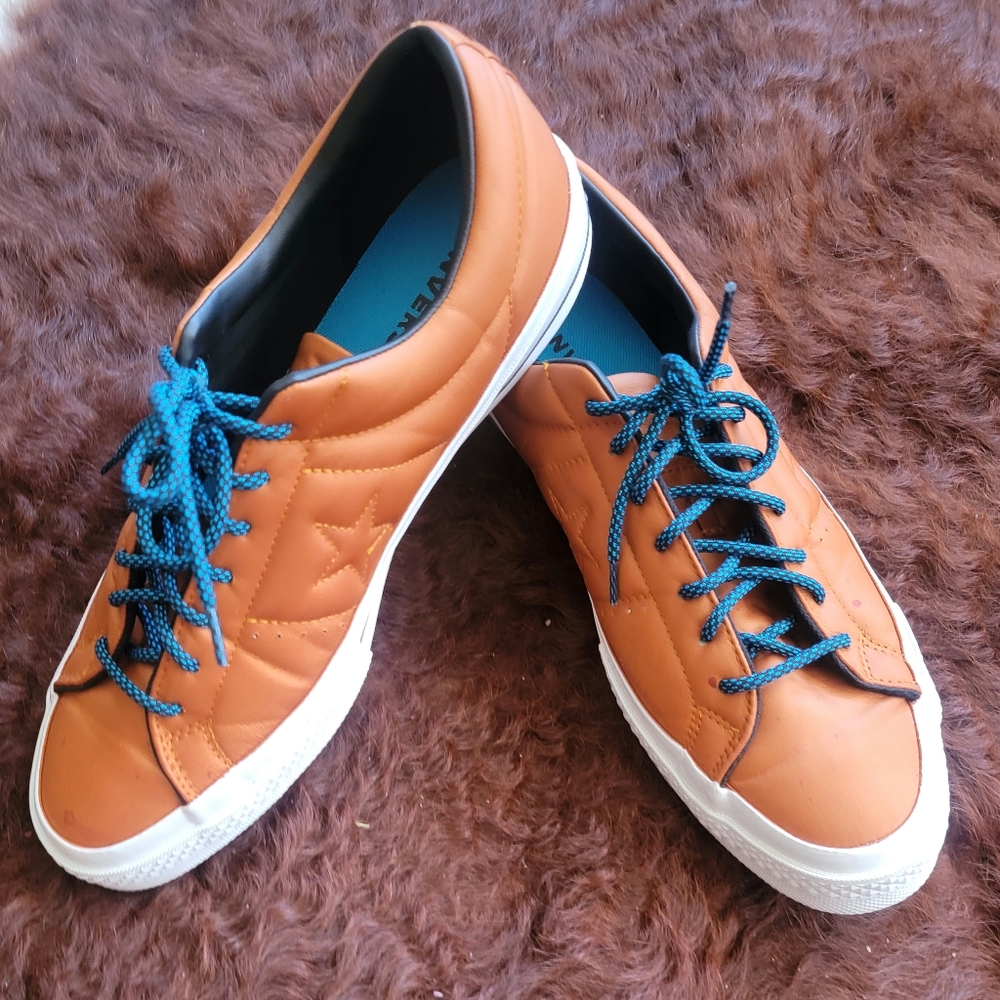 Converse Men's Size 12, Orange  nylon with blue shoestrings..twice worn